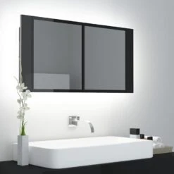 VidaXL Badkamerkast Met Spiegel En LED 90x12x45 Acryl Hoogglans Zwart -VIDAL Salle De Bain Winkel 04d95fd8f470471a879c1704d9275d40