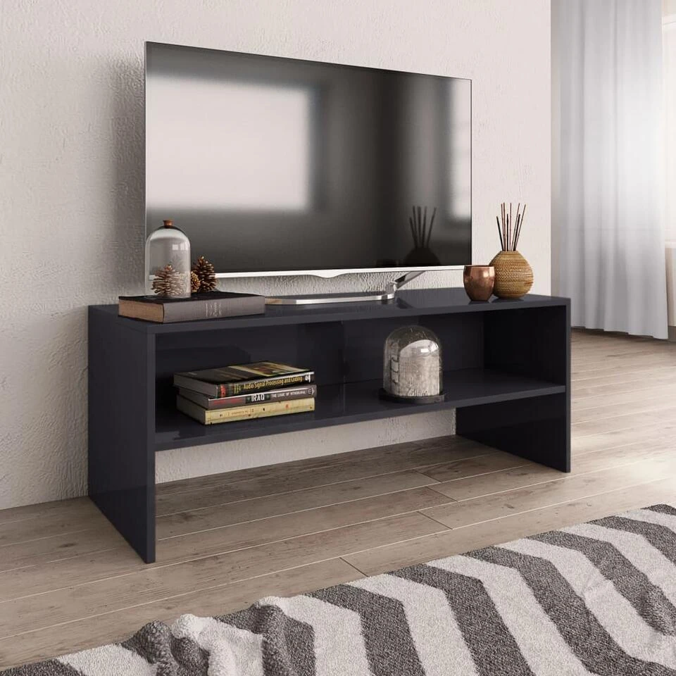 VidaXL Tv-meubel 100x40x40 Cm Bewerkt Hout Hoogglans Grijs 2 VidaXL Tv-meubel 100x40x40 Cm Bewerkt Hout Hoogglans Grijs - Afbeelding 2