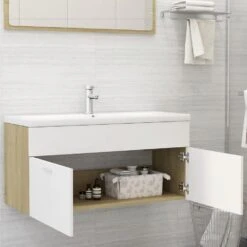 VidaXL Wastafelkast 100x38,5x46 Cm Spaanplaat Wit En Sonoma Eikenkleur -VIDAL Salle De Bain Winkel 0871cfa6459b4d6db3f2fced608a5011