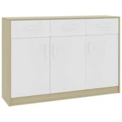 VidaXL Dressoir 110x30x75 Cm Spaanplaat Wit En Sonoma Eikenkleurig