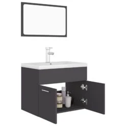 VidaXL Badkamermeubelset Spaanplaat Grijs -VIDAL Salle De Bain Winkel 1000026022 0103