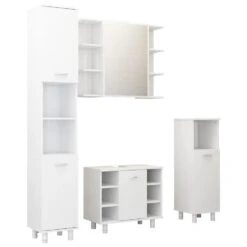 VidaXL 4-delige Badkamermeubelset Spaanplaat Hoogglans Wit 80 X 20.5 X 64 Cm