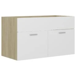 VidaXL Wastafelkast 80x38,5x46 Cm Spaanplaat Wit En Sonoma Eikenkleur