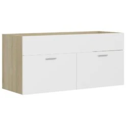 VidaXL Wastafelkast 100x38,5x46 Cm Spaanplaat Wit En Sonoma Eikenkleur