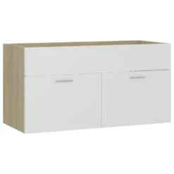 VidaXL Wastafelkast 90x38,5x46 Cm Spaanplaat Wit En Sonoma Eikenkleur
