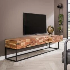 Hoyz - TV-meubel Mill - 180cm - Bruin - Acaciahout - 3 Lades -VIDAL Salle De Bain Winkel 1000028538 0102