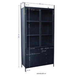 Giga Meubel Metalen Vitrinekast Zwart - 100x40x200cm - Kast Fik Small -VIDAL Salle De Bain Winkel 1000030998 0102