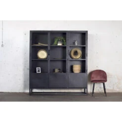 Giga Meubel Vitrinekast Urban XXL Zwart - Metaal - 180x40x200cm -VIDAL Salle De Bain Winkel 1000031008 0103