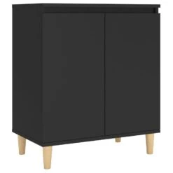 VidaXL Dressoir Met Massief Houten Poten 60x35x70 Cm Spaanplaat Zwart