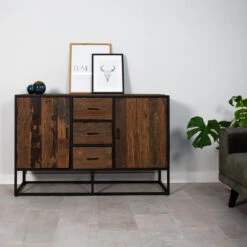 Industrieel Dressoir Rayan Robuust Hout 140 Cm - 40x140x90 Cm - Hout - Bruin -VIDAL Salle De Bain Winkel 1000041705 0103