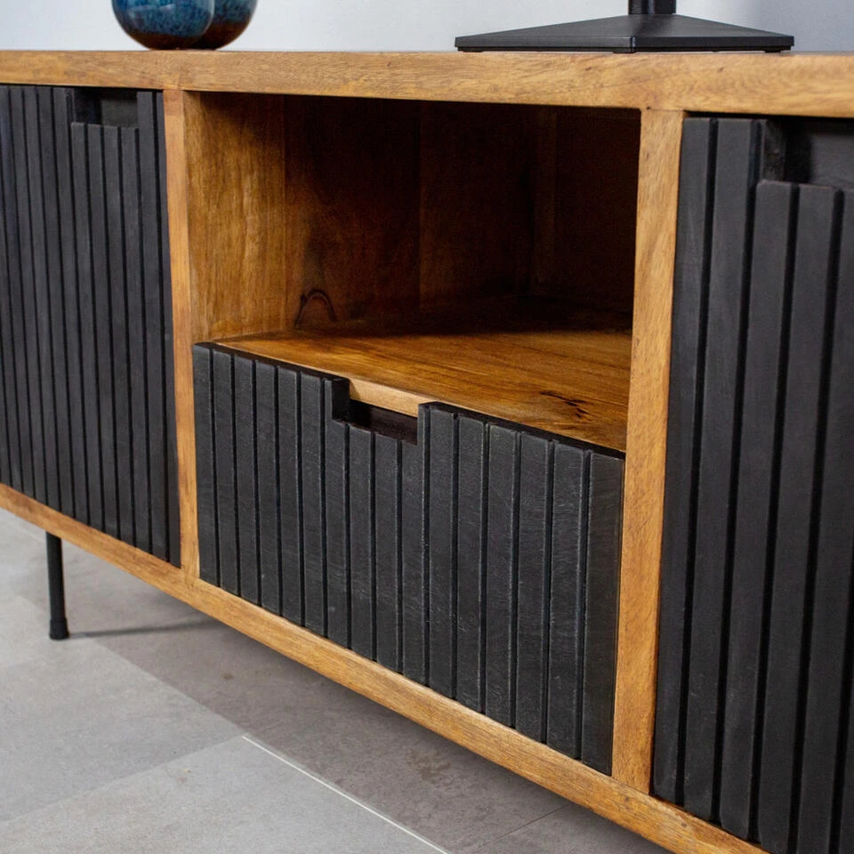 Industrieel Tv-meubel Felix 2-deurs Zwart Mangohout 40x140x55 Cm Mangohout 3 Industrieel Tv-meubel Felix 2-deurs Zwart Mangohout 40x140x55 Cm Mangohout - Afbeelding 3