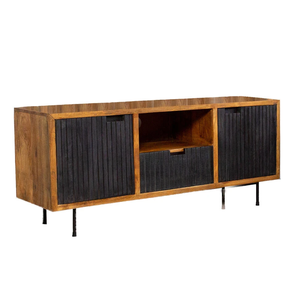 Industrieel Tv-meubel Felix 2-deurs Zwart Mangohout 40x140x55 Cm Mangohout 1 Industrieel Tv-meubel Felix 2-deurs Zwart Mangohout 40x140x55 Cm Mangohout