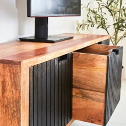 Industrieel TV-meubel Felix 3-deurs Zwart Mangohout 40x125x55 Cm Mangohout -VIDAL Salle De Bain Winkel 1000042289 0102