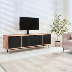 Industrieel TV-meubel Felix 4-deurs Zwart Mangohout 40x160x55 Cm Mangohout -VIDAL Salle De Bain Winkel 1000042290 0102