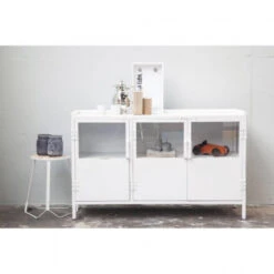 Giga Meubel Dressoir Wit - Metaal - 3deurs - 130x43x80 - Industrieel