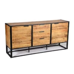 Industrieel Dressoir Xavi 45x180x86 Cm - 45x180x86 Cm - Mangohout - Bruin