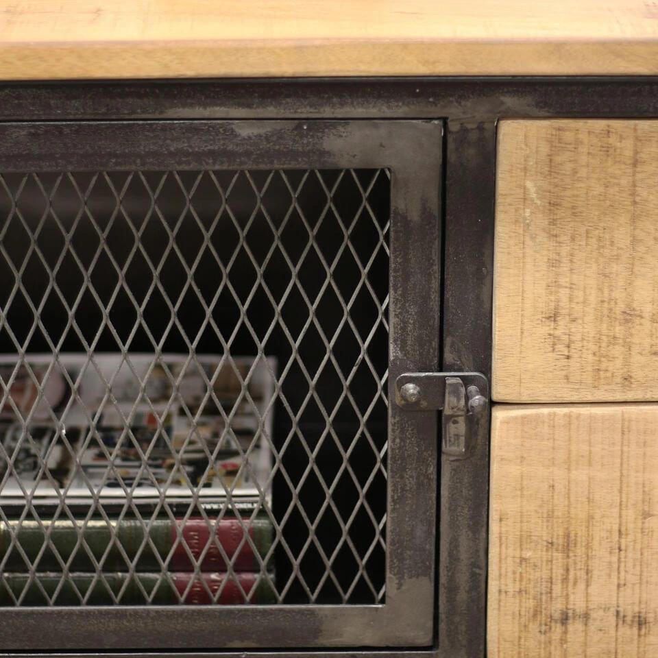 Industriële Dressoir Kast Bryce - 40x153x80 Cm - Mangohout - Bruin 3 Industriële Dressoir Kast Bryce - 40x153x80 Cm - Mangohout - Bruin - Afbeelding 3