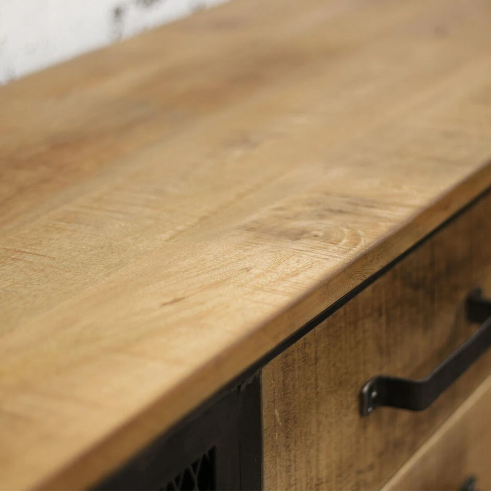 Industriële Dressoir Kast Bryce - 40x153x80 Cm - Mangohout - Bruin 4 Industriële Dressoir Kast Bryce - 40x153x80 Cm - Mangohout - Bruin - Afbeelding 4