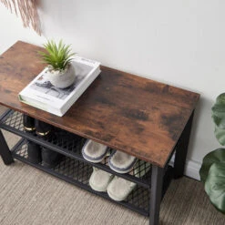 ACAZA Schoenenrek In Hout En Metaal, Vintage, 8 Paar Schoenen, Zwart / Bruin -VIDAL Salle De Bain Winkel 1000044337 0102