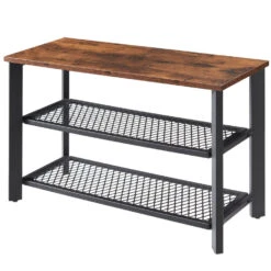 ACAZA Schoenenrek In Hout En Metaal, Vintage, 8 Paar Schoenen, Zwart / Bruin