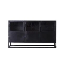 Giga Meubel Dressoir Zwart - IJzer - Glas - 140x40x80cm - Urban