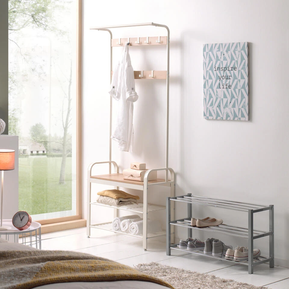 ACAZA Schoenenrek Voor 12 Paar Schoenen, 3 Niveaus, Gebroken Wit, Grijs 2 ACAZA Schoenenrek Voor 12 Paar Schoenen, 3 Niveaus, Gebroken Wit, Grijs - Afbeelding 2