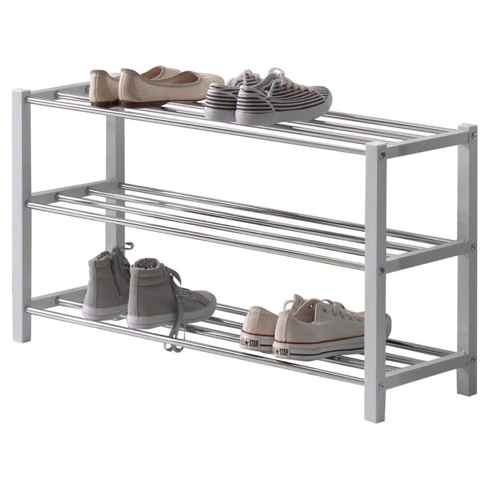 ACAZA Schoenenrek Voor 12 Paar Schoenen, 3 Niveaus, Gebroken Wit, Grijs 1 ACAZA Schoenenrek Voor 12 Paar Schoenen, 3 Niveaus, Gebroken Wit, Grijs