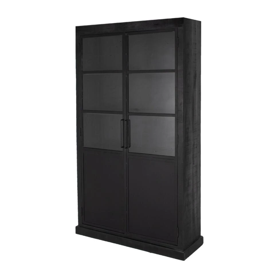 Giga Meubel Vitrinekast Zwart - Mangohout & IJzer - 2-Deurs 1 Giga Meubel Vitrinekast Zwart - Mangohout & IJzer - 2-Deurs