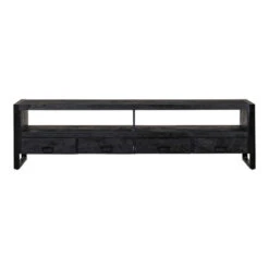 TV Meubel Fresno Black 220cm - Mangohout - Zwart - Rechthoekig
