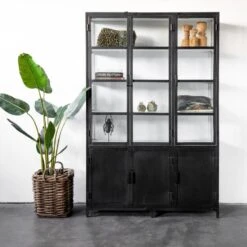 Giga Meubel Vitrinekast Zwart/Wit - Metaal - 150x50x230cm - Kast Lott -VIDAL Salle De Bain Winkel 1000054110 0102