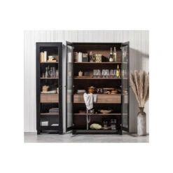 WOOOD Goos 2-deurs Vitrinekast - Grenen - Zwart/Walnoot - 200x110x44 -VIDAL Salle De Bain Winkel 1000055264 0102