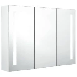 VidaXL Badkamerkast Met Spiegel En LED 89x14x62 Cm Glanzend Wit