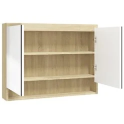 VidaXL Badkamerkast Met Spiegel 80x15x60 Cm MDF Wit En Eikenkleurig