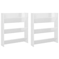 VidaXL Wandschoenenkasten 2 St 80x18x90 Cm Spaanplaat Hoogglans Wit