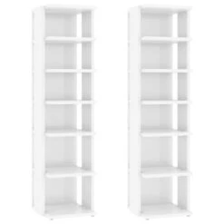 VidaXL Schoenenkasten 2 St 27,5x27x102 Cm Hoogglans Wit