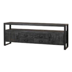 TV Meubel Seattle Black 220cm - Mangohout - Zwart - Rechthoekig -VIDAL Salle De Bain Winkel 1000058081 0103