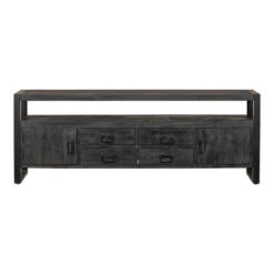 TV Meubel Seattle Black 220cm - Mangohout - Zwart - Rechthoekig