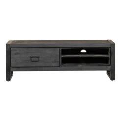 TV Meubel Stockton Black 130cm - Mangohout - Zwart - Rechthoekig