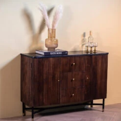 Giga Meubel Dressoir Bruin Mangohout - Zwart Marmer - 120cm - Japandi -VIDAL Salle De Bain Winkel 1000060613 0102