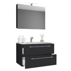 Hioshop Spiegelkast Badinos Mdf - 80 Cm - Zwart