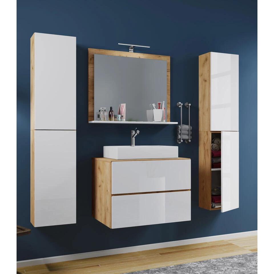 Hioshop Badkamer LendasXL Mdf - 80 Cm - Bruin 2 Hioshop Badkamer LendasXL Mdf - 80 Cm - Bruin - Afbeelding 2