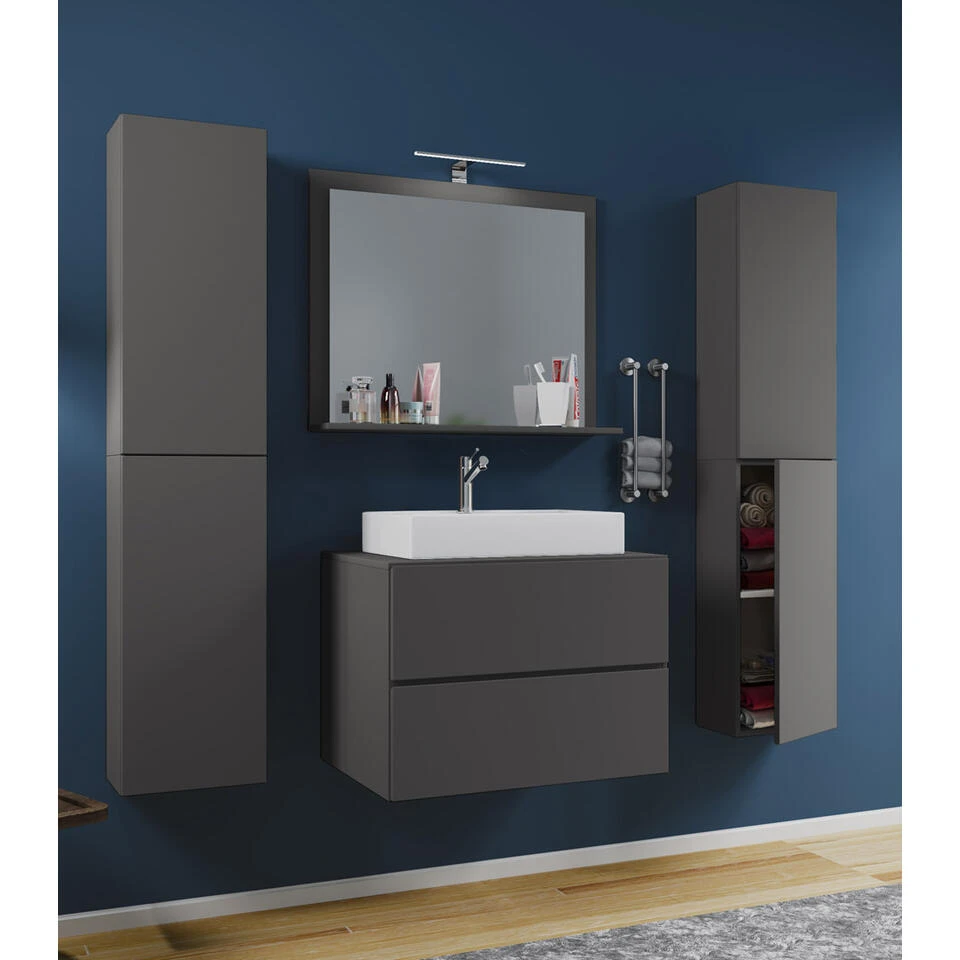 Hioshop Badkamer LendasXL Mdf - 80 Cm - Antraciet 2 Hioshop Badkamer LendasXL Mdf - 80 Cm - Antraciet - Afbeelding 2