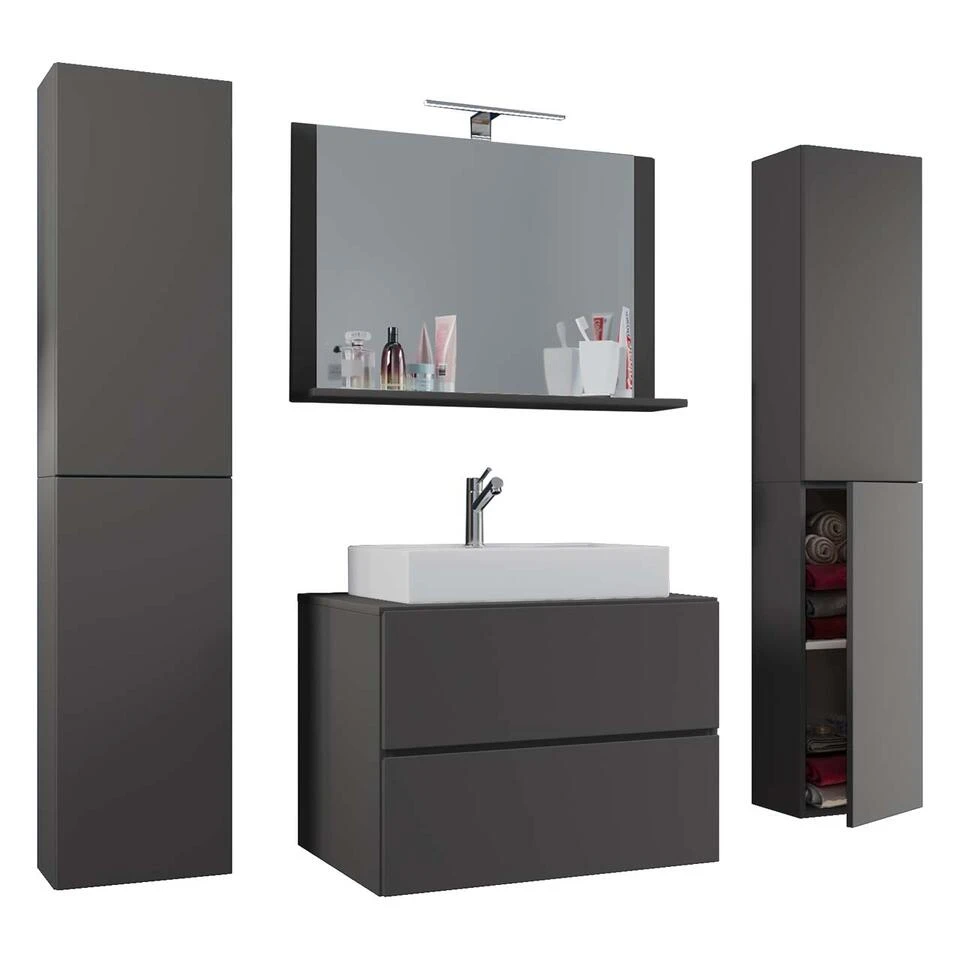 Hioshop Badkamer LendasXL Mdf - 80 Cm - Antraciet 1 Hioshop Badkamer LendasXL Mdf - 80 Cm - Antraciet