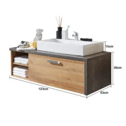 Hioshop Wastafel Bay Mdf - 2 Vakken - Eiken -VIDAL Salle De Bain Winkel 1000064548 0111