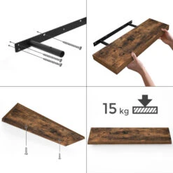 Rustieke Zwevende Wandplank Met Bevestigingsmateriaal - 80x20x3.8cm - MDF -VIDAL Salle De Bain Winkel 1000065574 0103