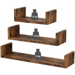Set Van 3 Boekenplanken - 3 Zwevende Houten Planken - Bruin -VIDAL Salle De Bain Winkel 1000065580 0102