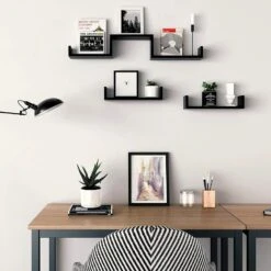 Set Van 3 Boekenplanken - U-vormige Wandplank - Zwart 5 Set Van 3 Boekenplanken - U-vormige Wandplank - Zwart -VIDAL Salle De Bain Winkel 1000065582 0101