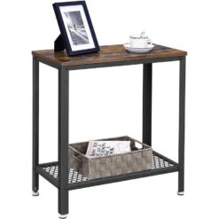 Hoge Smalle Industriële Bijzettafel - 60 X 30 X 60 Cm - Rustiek Bruin