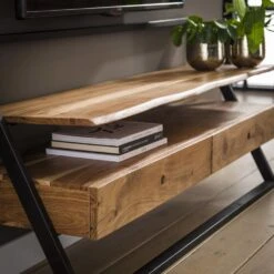 Industrieel TV-meubel Camila Acaciahout 2 Lades - 140x140x62 Cm - Hout - Bruin -VIDAL Salle De Bain Winkel 1000066809 0102