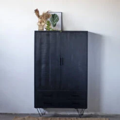 Giga Meubel Wandkast Mangohout Zwart - 110x40x180cm -VIDAL Salle De Bain Winkel 1000067111 0102